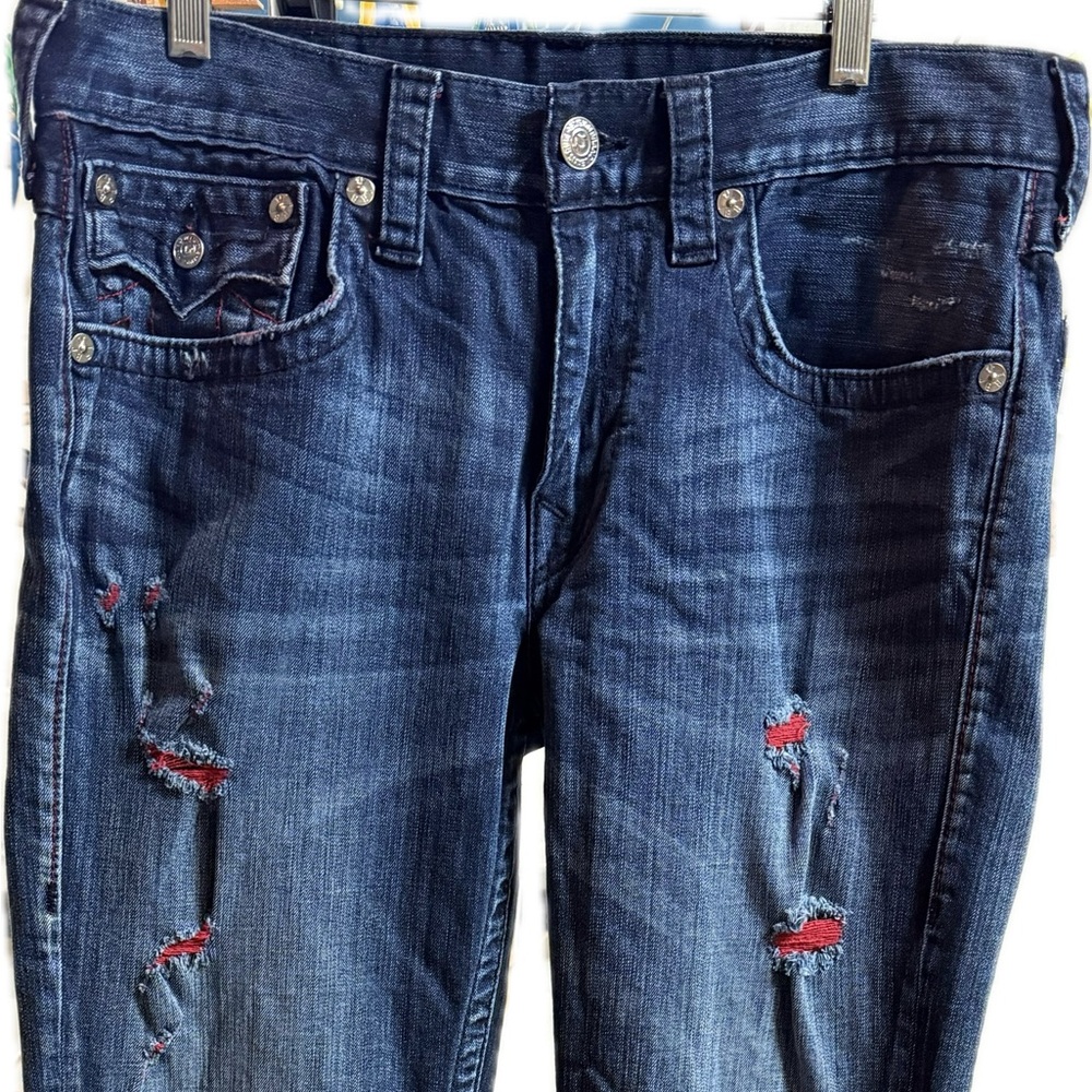 Men’s True Religion Blue Distressed Straight Leg Jeans